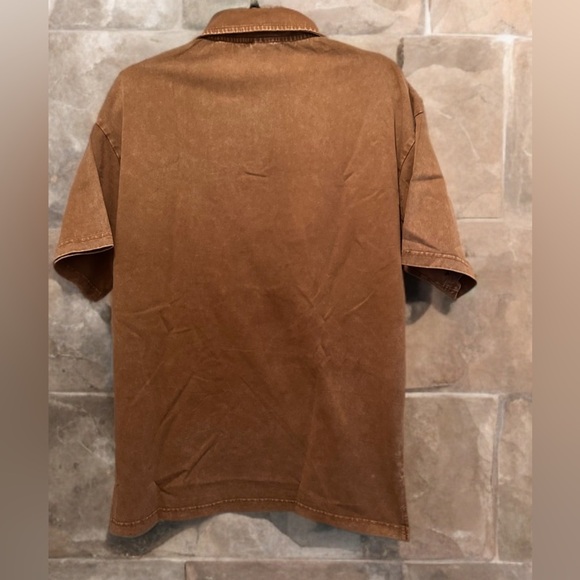 NWOT Men’s Casual Short Sleeve Golf Polo Shirt Distressed Vintage Brown Size S - Picture 2 of 7